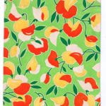 Fabric design, red and yellow flowers on green background from the Walter Fielden Royle collection