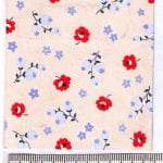 Fabric design small red flowers with blue stem motifs on cream background from the Walter Fielden Royle collection