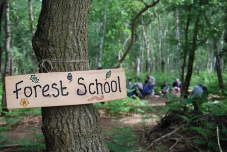 Forest School Sign in wodds setting