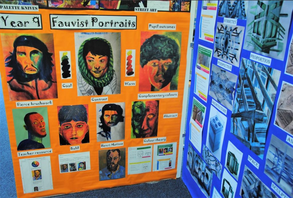 Art and Design PGCE trainee display - Fauvism portraits