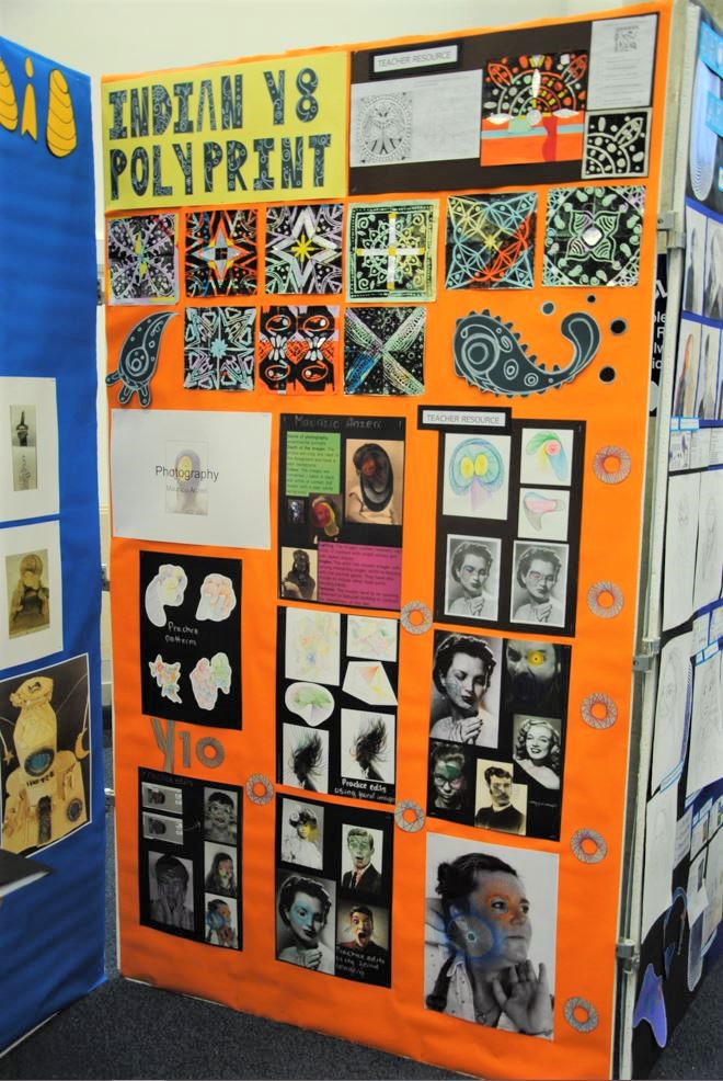 Art and Design PGCE trainee display - Indian year 8 poly print