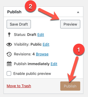 Greyed out publish button, and highlighted 'preview' button