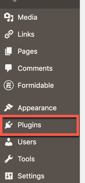 Red-box highlighting the plugin menu item in the leftside menu