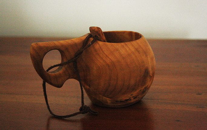 A traditional Finnish wooden cup called a 'kuksa'