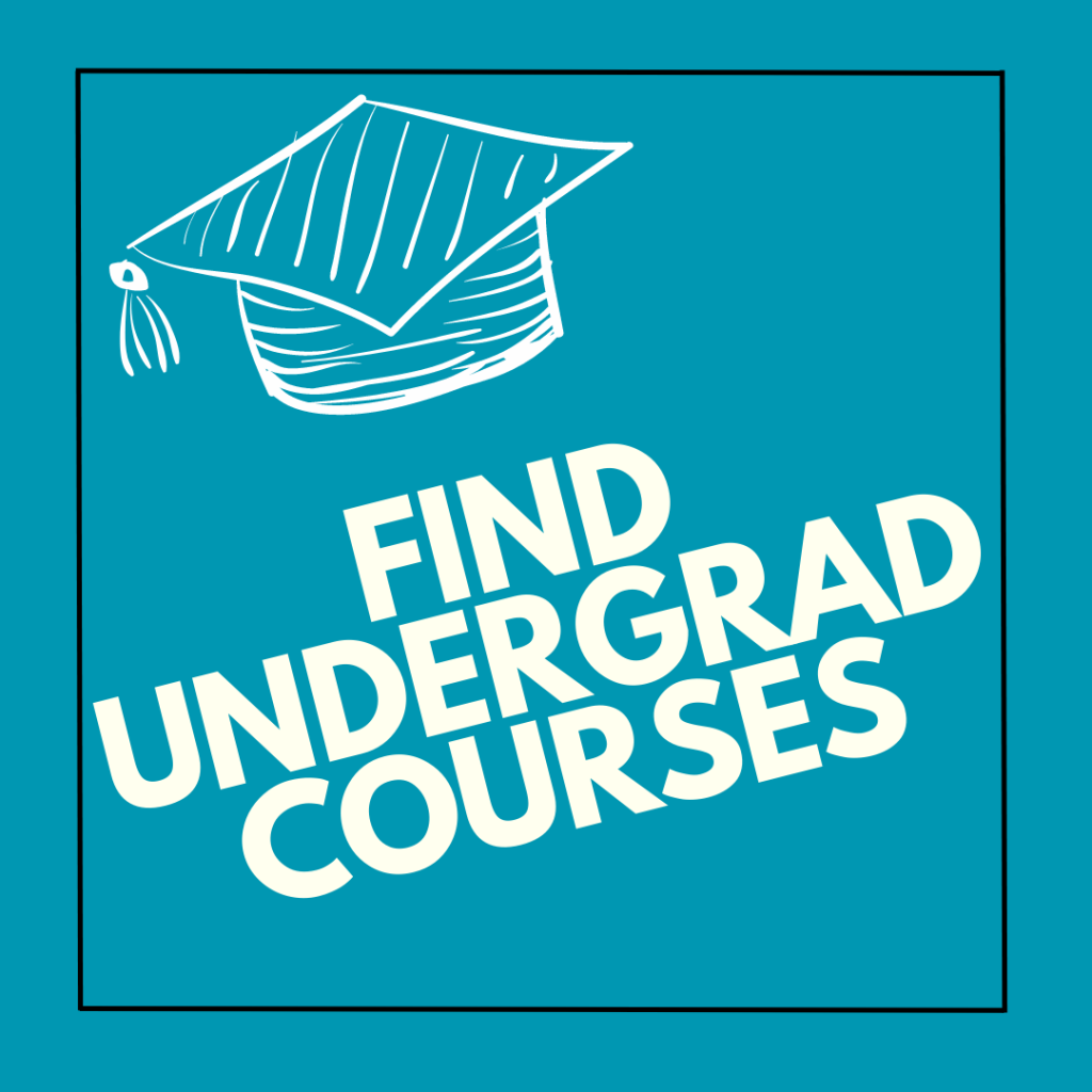 Blue box with university graduate hat and message: 'Find undergraduate courses'
