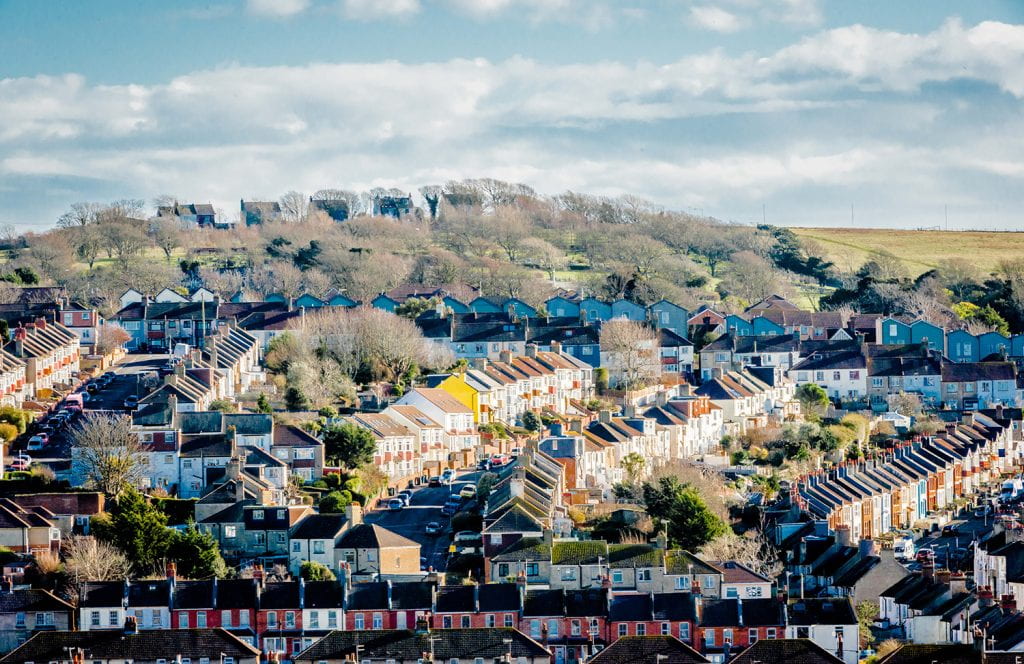 Colourful rooftops of houses in the sunshine