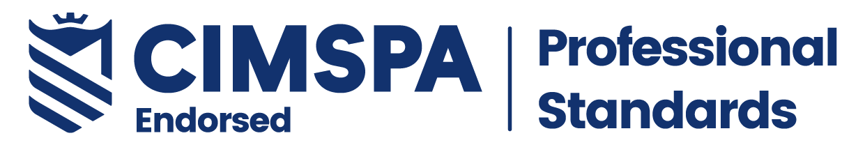 The CIMSPA endorsed logo which is blue wording saying CIMSPA endorsed professional standards