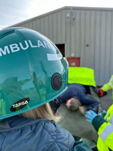 student wearing a safety helmet