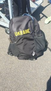 one of the athletes bag with Ukraine written on it