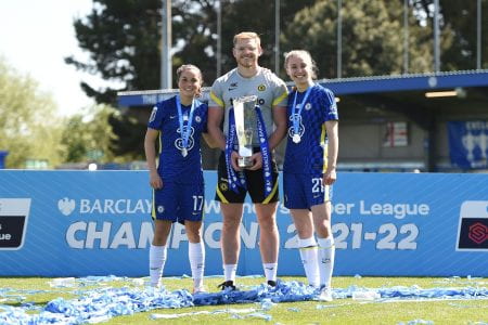 Harry with members of Chelsea FC Women