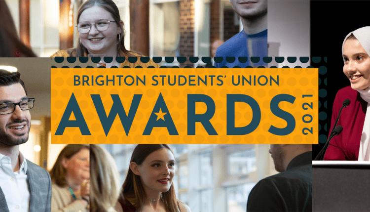 montahe of people with Brighton Students' Union awards 2021 overlaid