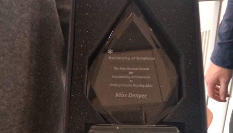 a close up of the award