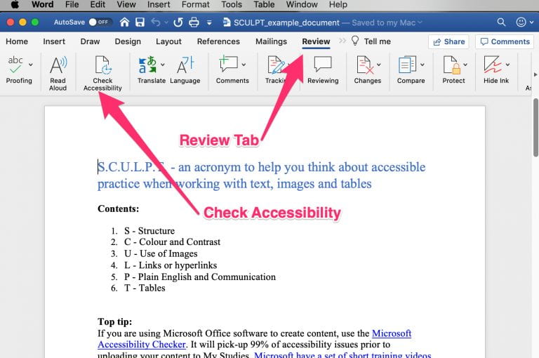 select review then accessibility