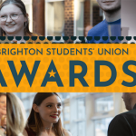Image of faces with Brighton Students' Union awards 2021 overlaid