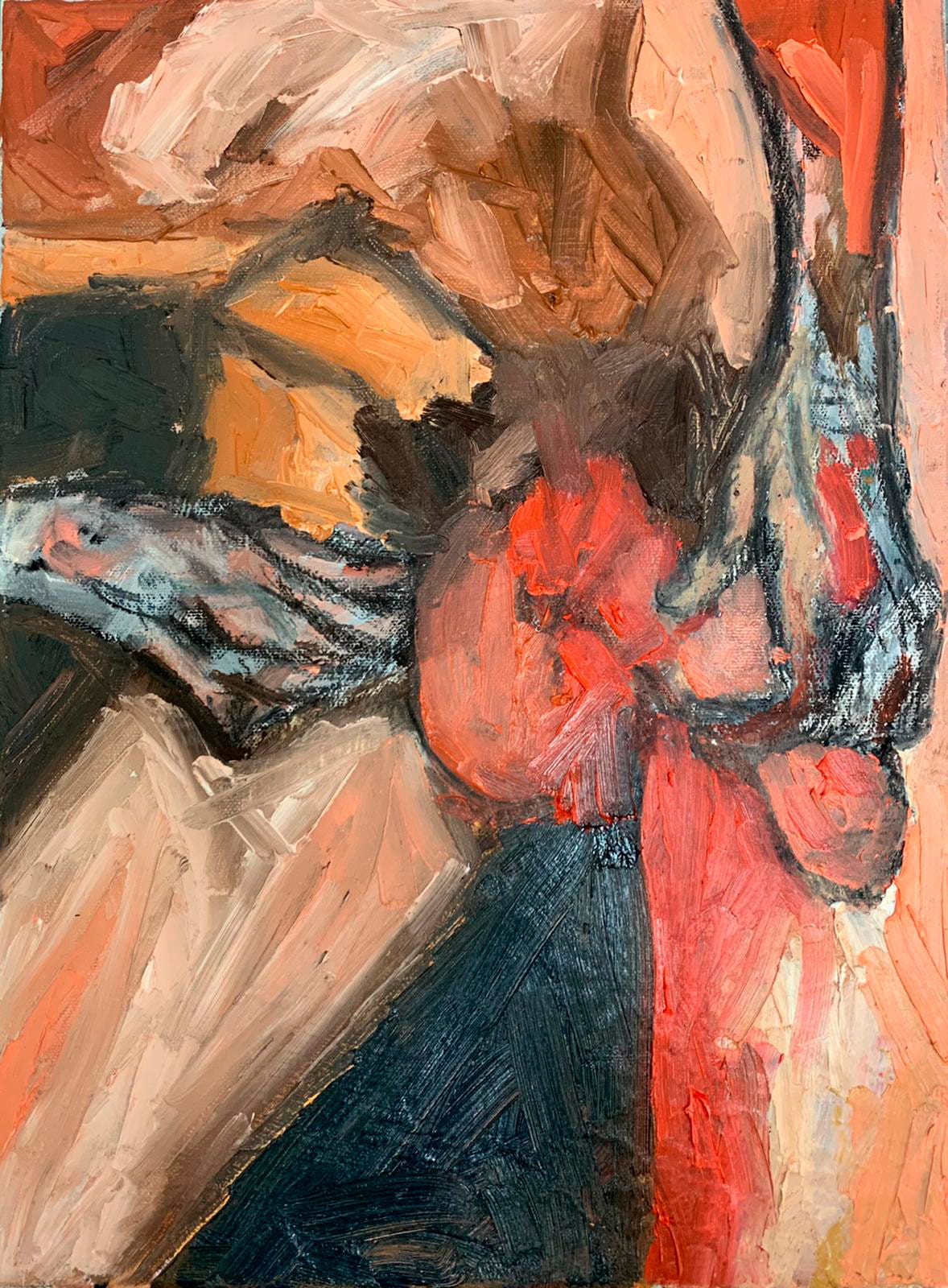 close up painting of a person holding a penis