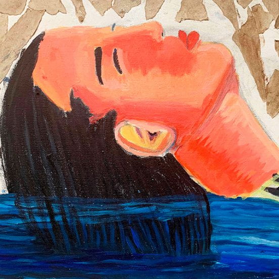 Painting of person with hair in water