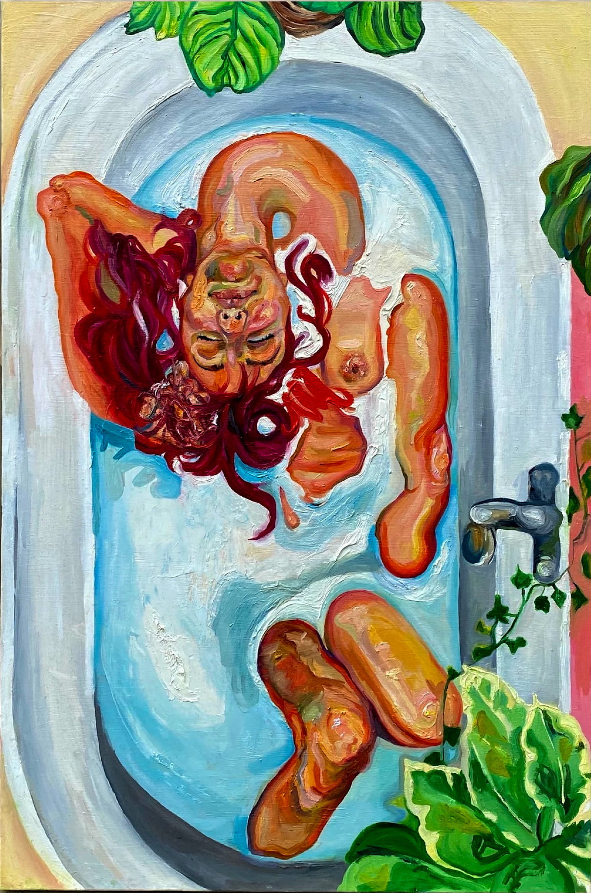 abstract painting of a female figure in a bath