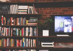 bookcase and tv