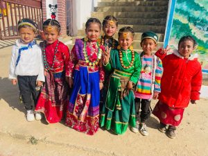 Children wearing celebratory costumes