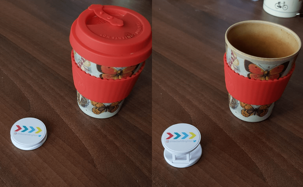 Popsocket before and after. I must have started drinking my coffee between photos...