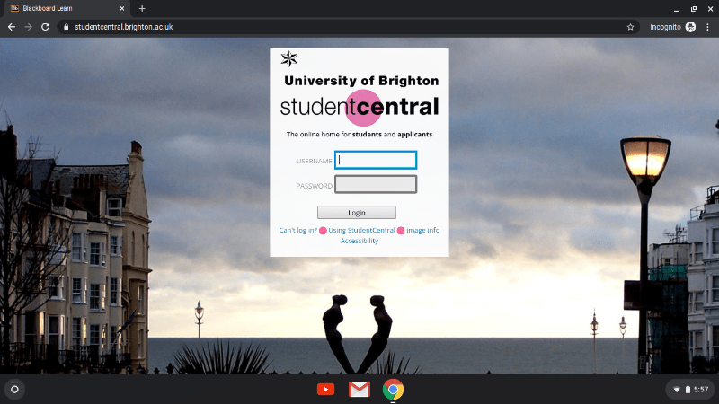 StudentCentral login page