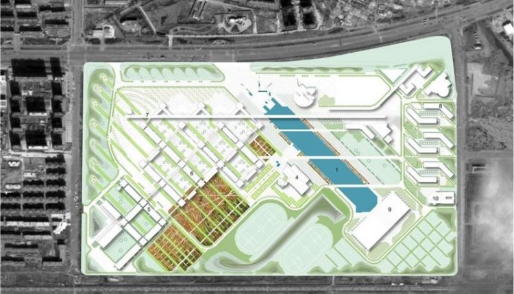 Masterplan of Shenyang Architectural University showing the position of the rice fields (source: Turenscape Landscape Architecture 2022)