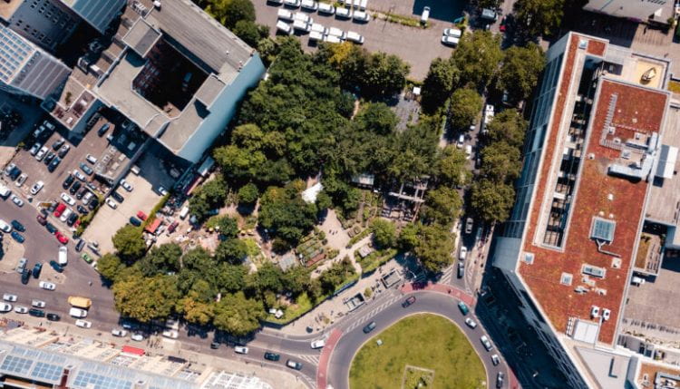 Aerial view of Berlin’s community garden Prinzessinnengarten (source: Prinzessinnengarten/Nachbarschaftsakademie www 2019)