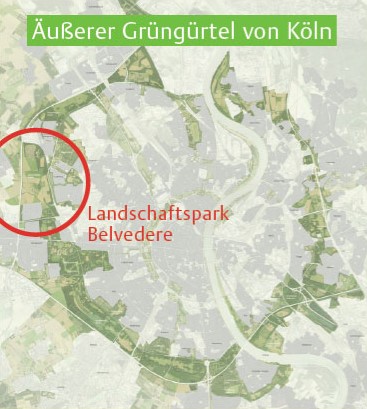 Map of Cologne highlighting the green chain surrounding the city. (Source: Office for Real Estate, 2022)