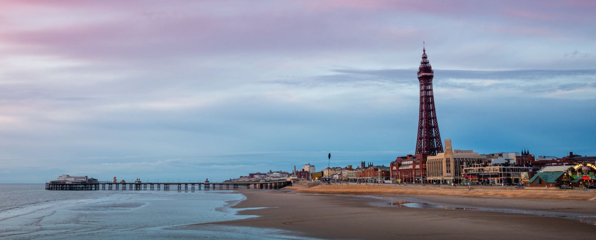 Blackpool seafront with tower and pier
