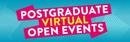 graphic saying Postgraduate Virtual Open Events at Brighton