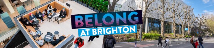 Belong title graphic with images of the campus