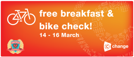 Unicycle campaign free breakfast and bike check