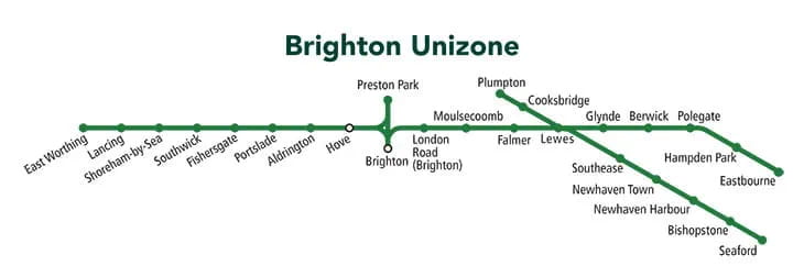 Unizone map - Trains connecting Brighon and the universities