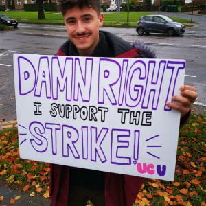 student supporting the strike