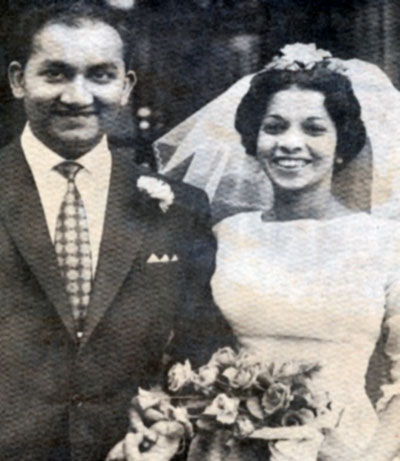 Isaiah James Boodhoo and Halima Khan on their wedding day, 1962